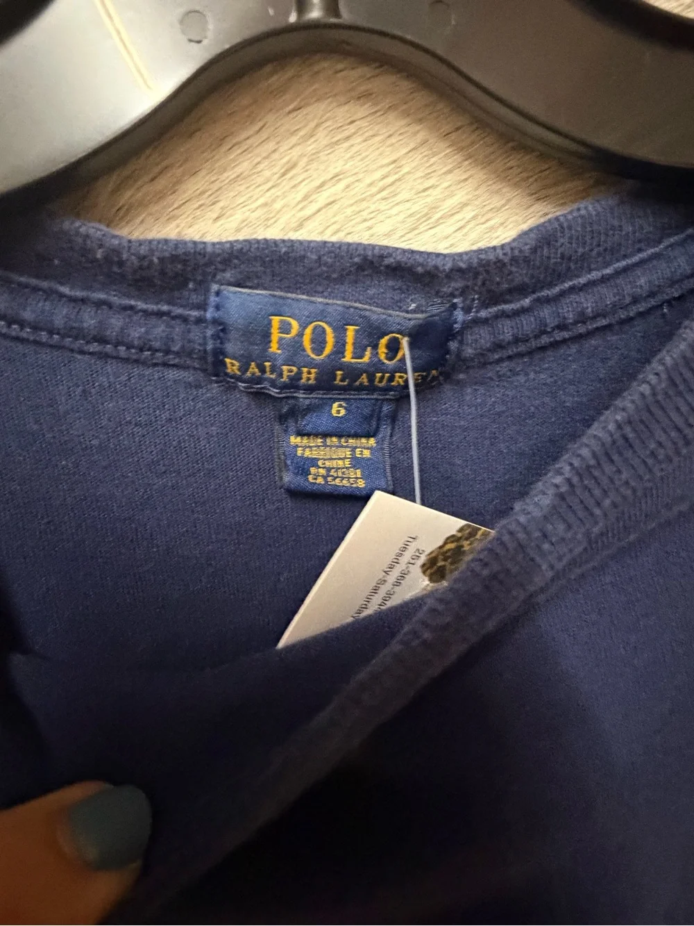 Ralph Lauren Navy Long Sleeve Tee with Red Pony Logo
